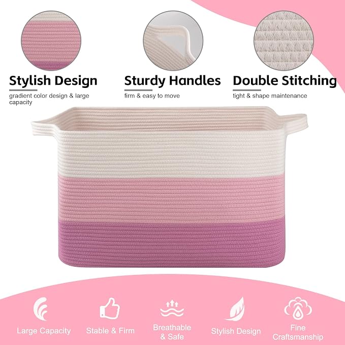 OIAHOMY Extra Large Blanket Basket, 95L Cotton Rope Woven Laundry Basket - Image 6