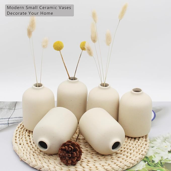 YANLING 6 Pack Small Boho Vase for Flowers Home Decor, Ceramic Vases | for - Image 3