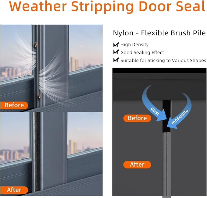 66 Feet Brush Weather Stripping, 0.9 in Brush x 0.35 in Backing, Door Brush - Image 5