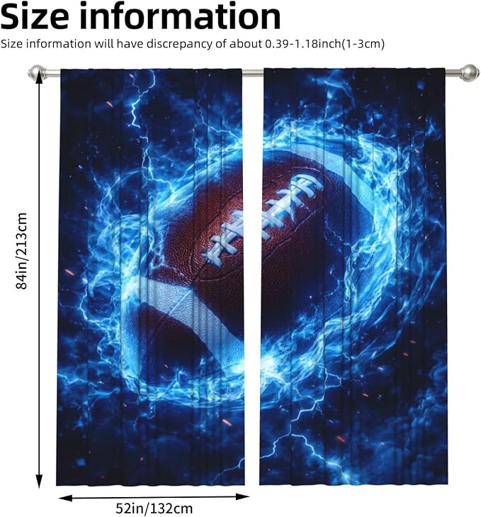 Football Storm Electric Window Curtains 2 Panels Set, 52 X 84 Inch Polyester - Image 3