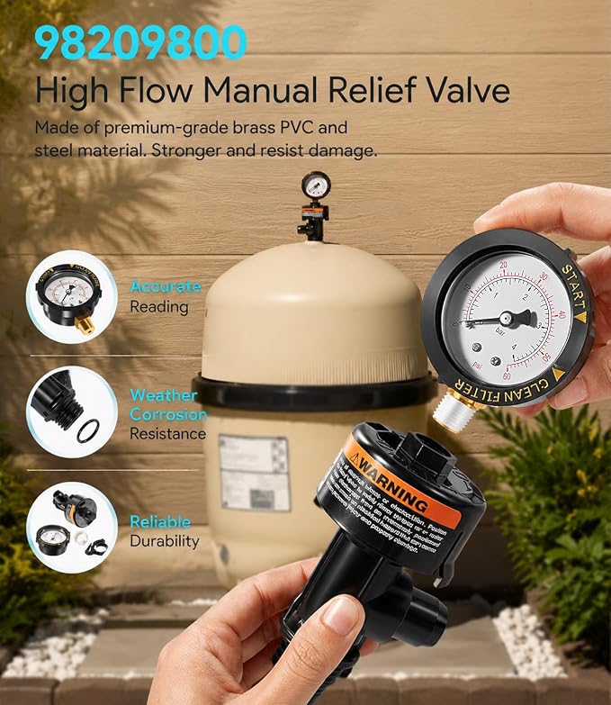 2 Pack 98209800 High Flow Manual Air Relief Valve w/Pressure Gauge Replacement - Image 3