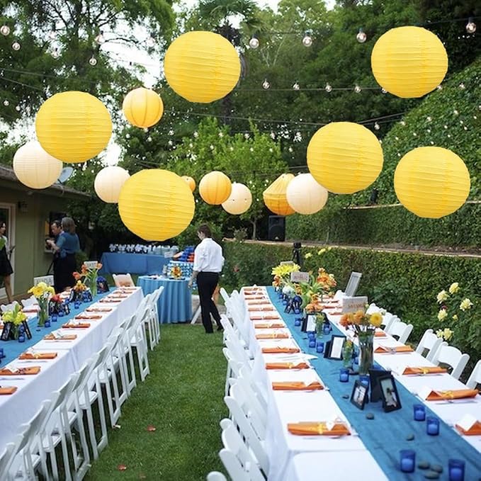 BEISHIDA 12 Inch Yellow Paper Lanterns 6Packs Hanging Round Chinese Lantern | - Image 5