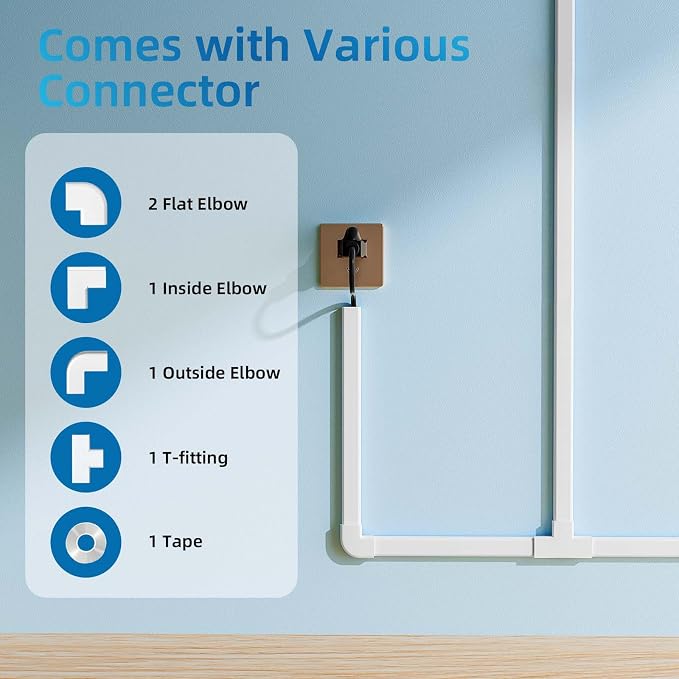Yecaye 142in Wall Cord Hider for 2-3 Cords, W0.94in H0.47in, On-Wall Cord Cover - Image 3