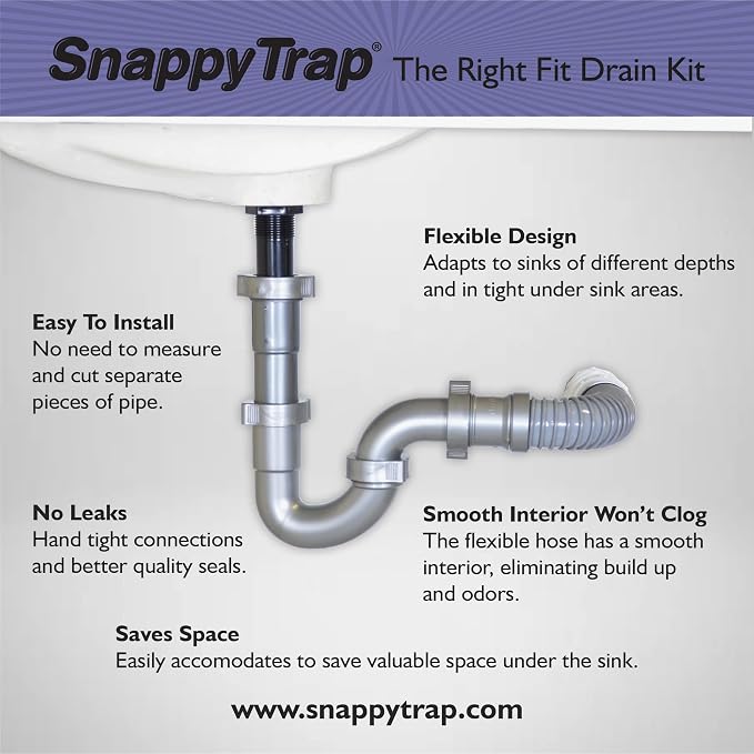Snappy Trap Universal Flexible P Trap Bathroom Sink Drain Pipe Plumbing Kit - Image 2