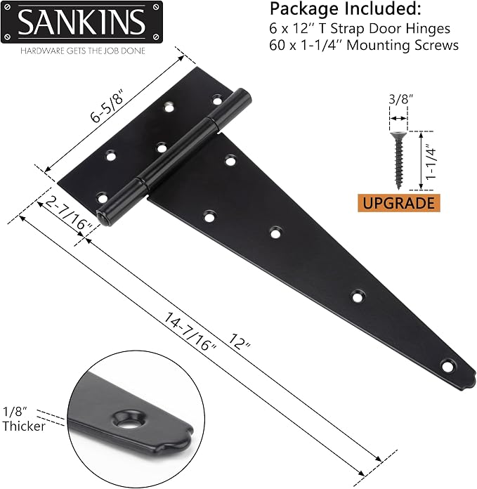 12 Inch T-Strap Shed Door Hinges Heavy Duty, Yard Door, Barn Door Gates - Image 3