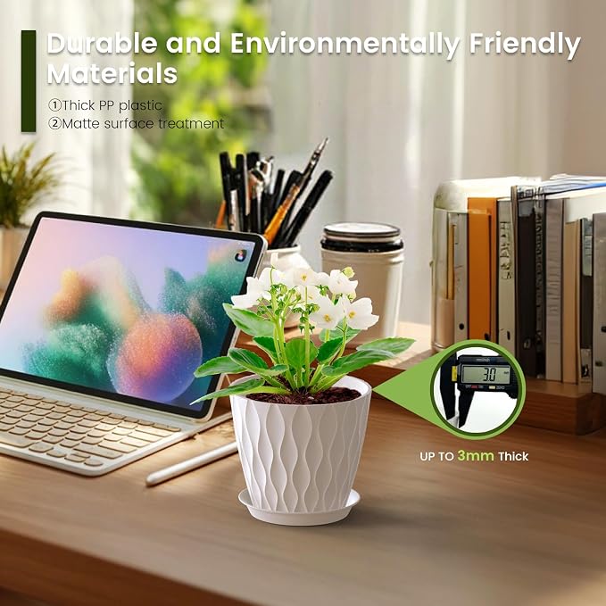 Meowell 5 inch Plant Pots for Indoor Outdoor Plants, 6 Pack Thick Nursery Pots - Image 4