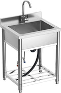 Stainless Steel Commercial Kitchen Sink, Free Standing Single Bowl Sink by KINGBO