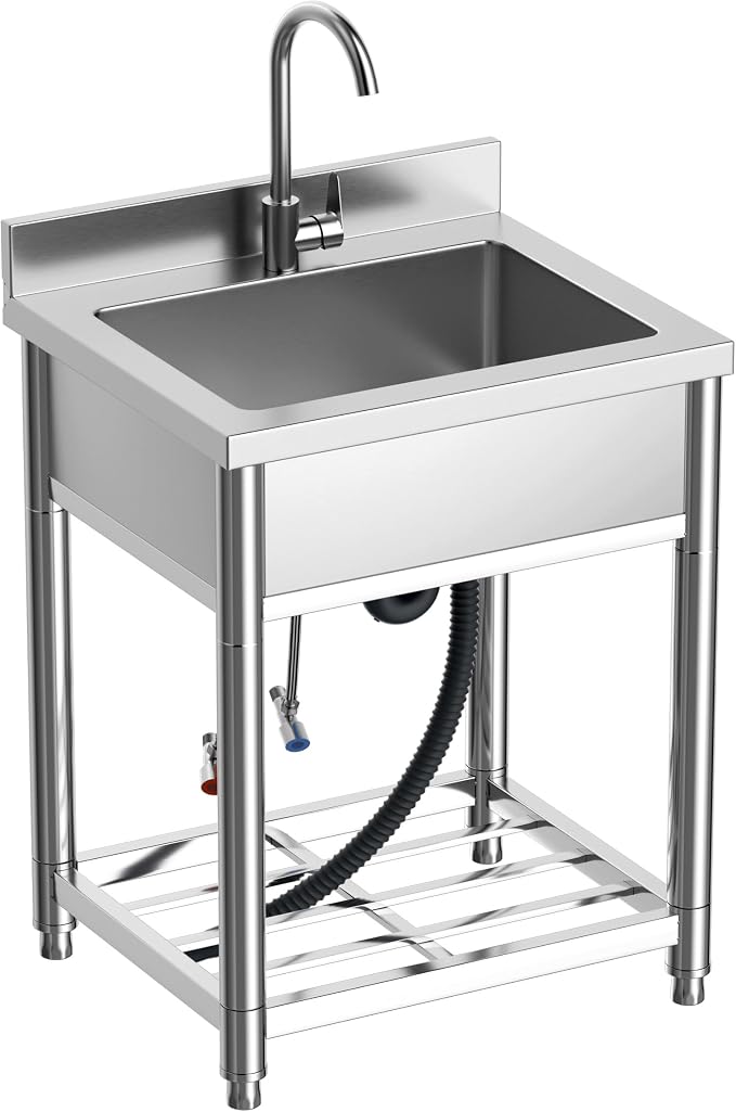 Stainless Steel Commercial Kitchen Sink, Free Standing Single Bowl Sink by KINGBO