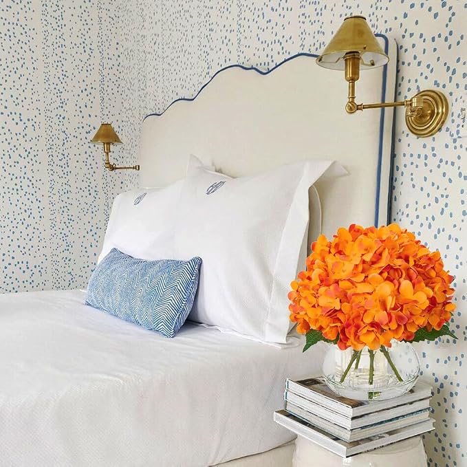 Hollyone Hydrangea Artificial Flowers in Vase Orange Silk Fake Flowers - Image 6