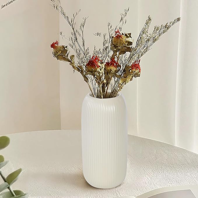 Ceramic Vase for Flowers – Modern Small Ribbed Textured Flower Vase for Home - Image 2