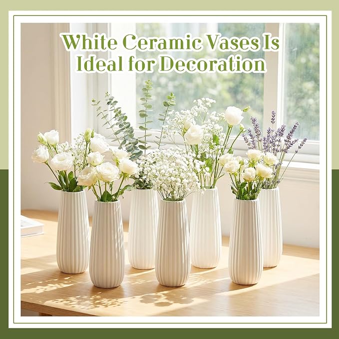 Qinyoung White Ceramic Bud Vase Set of 8 - Image 4