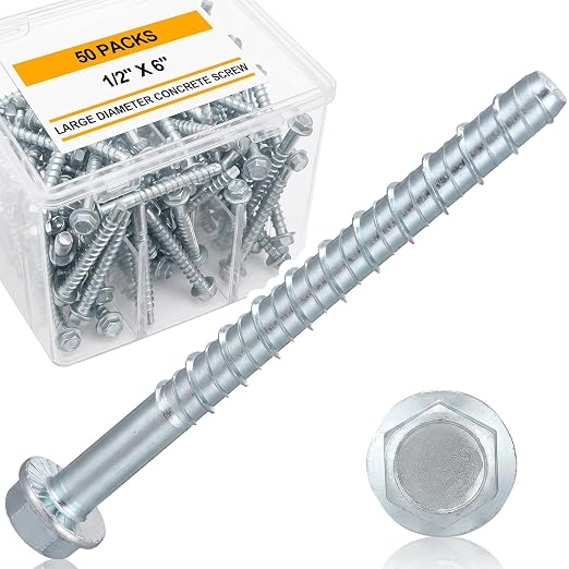 Hicarer 50 Pack 1/2 x 6 Inch Concrete Screws Galvanized by Hicarer