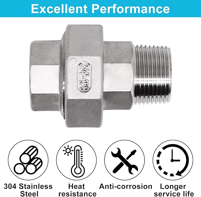 2PCS Cast Pipe Fittings Union, 3/4" NPT Male x 3/4" NPT Female 304 Stainless - Image 3