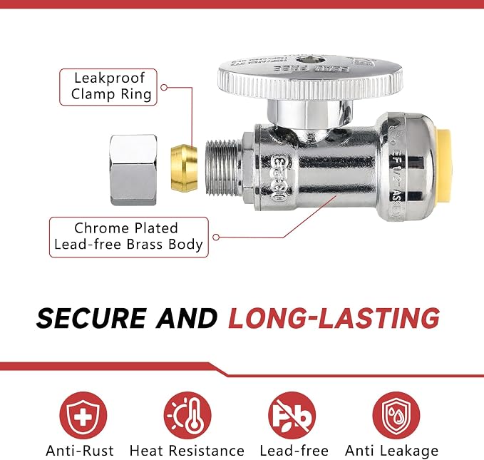 2 Pieces EFIELD Push Fit Straight Stop Valve, 1/4 Turn | Water Shut Off 1/2 - Image 5