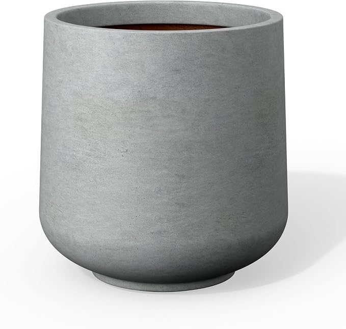 Kante Small Round Curved Pale Gray Concrete Planter 9.4" Dia, Outdoor | Rubber by Unknown