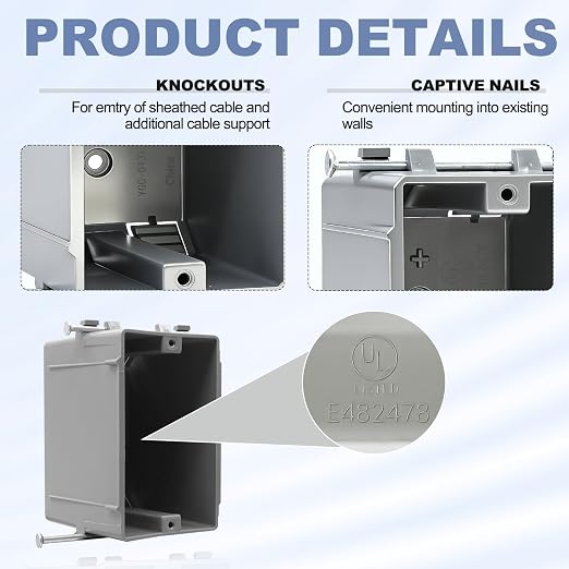 1-Gang New Work Outlet Box, PVC Nail-On Electrical & Junction Box, 18 cu. in. - Image 3