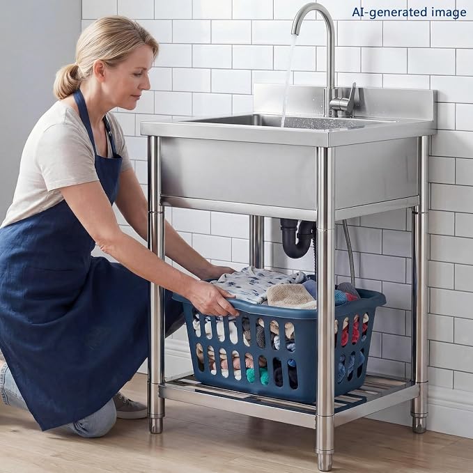 Stainless Steel Commercial Kitchen Sink, Free Standing Single Bowl Sink - Image 5