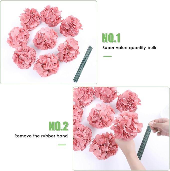 AVIVIHO 65pcs Fake Flowers Dusty Rose Hydrangea Artificial Flowers Bulk Silk - Image 5