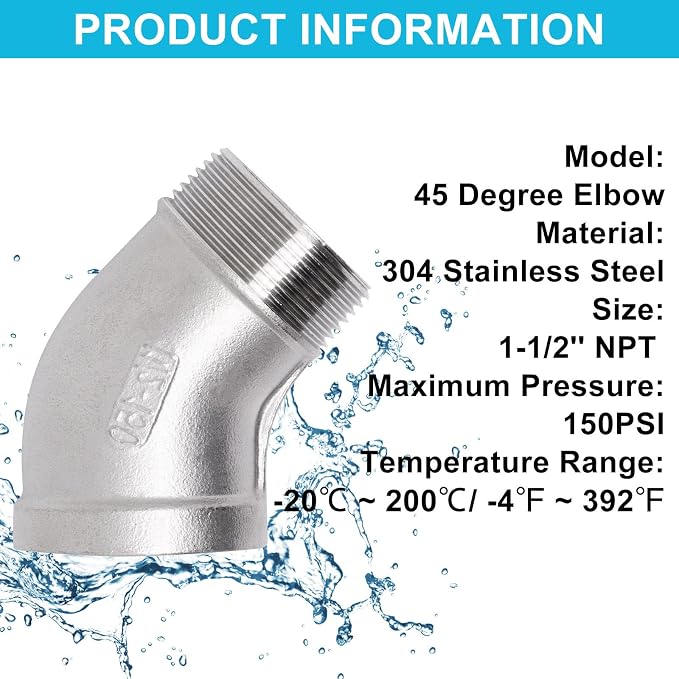 1PCS 45 Degree Elbow Fittings, 1-1/2" NPT Male to 1-1/2" NPT Female 304 - Image 3