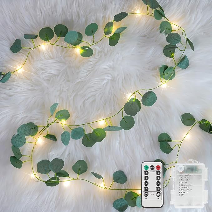 33FT Eucalyptus Garland String Lights Battery Operated Copper Wire | 100Led by SUDDUS
