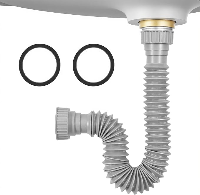 Sink Drain Pipe Kit, 1 Pack Flexible Drain Pipe P Trap, 8.46"-20.67" Flexible P by Rackickyer