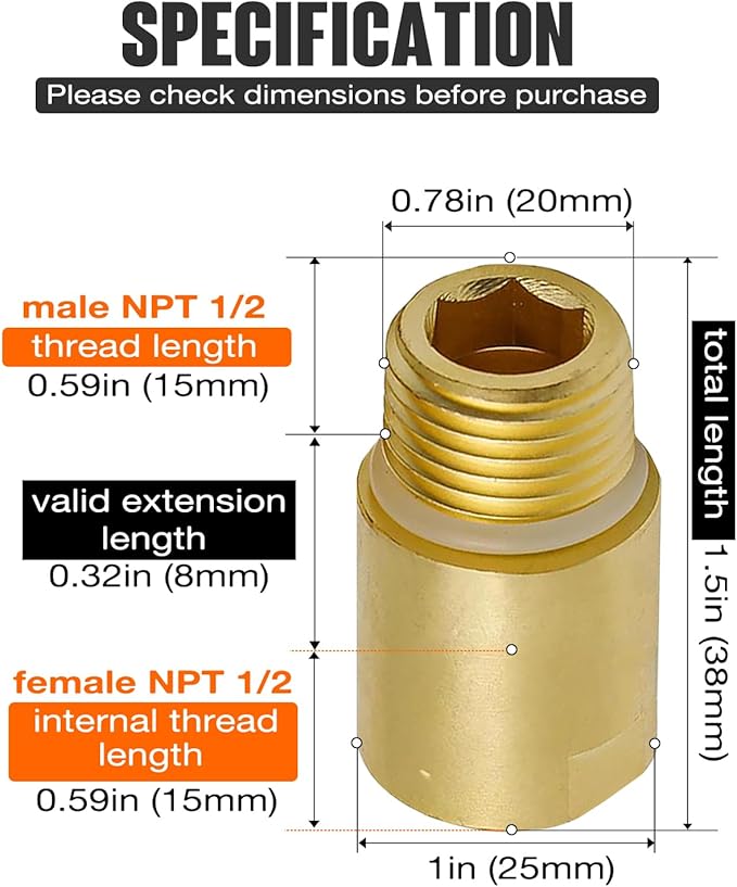 Upgrade Brass Pipe Plumbing Extender Adapter - Image 2