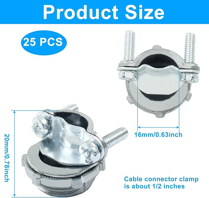 25 Pcs 1/2 Inch Clamp Type Cable Connectors, - Image 2