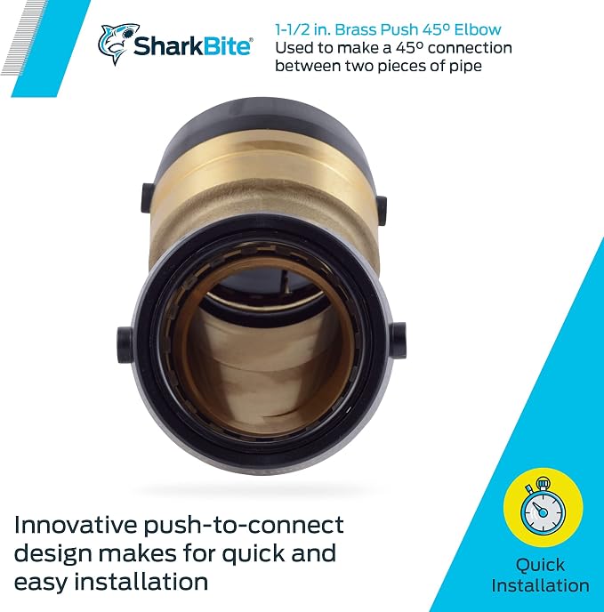 SharkBite 1-1/2 Inch 45 Degree Elbow, Push to Connect Brass Plumbing Fitting - Image 2