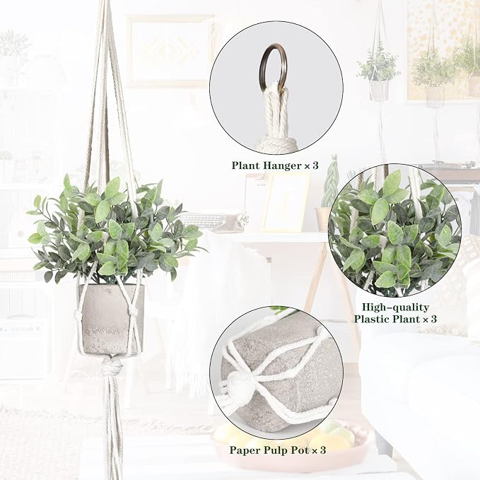 Artificial Plants 3 Pack Mini Fake Plants Fake Hanging Plants Artificial Decor - Image 8