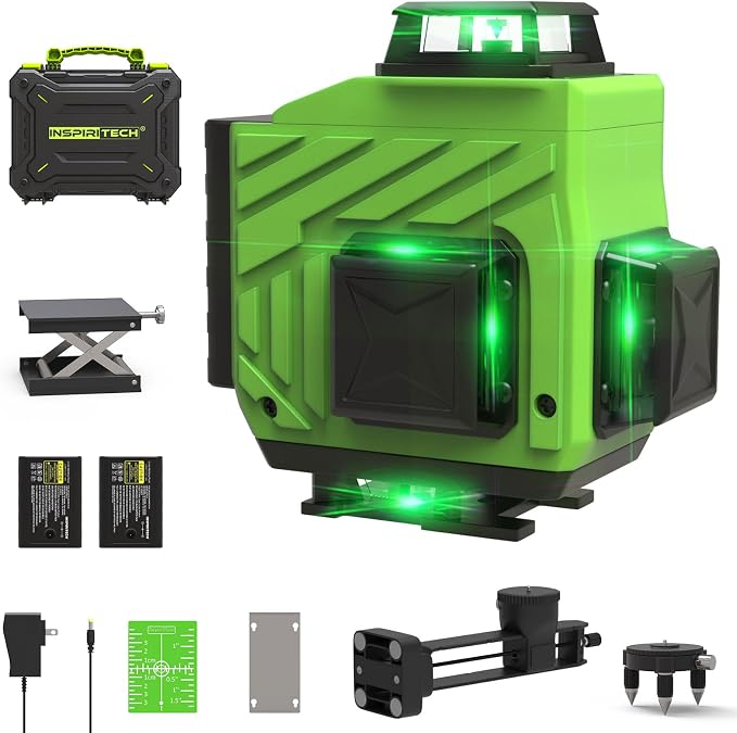 16 Line laser level 360 Self Leveling, 4x360 Cross Line 4D Green Beam Lazer by INSPIRITECH