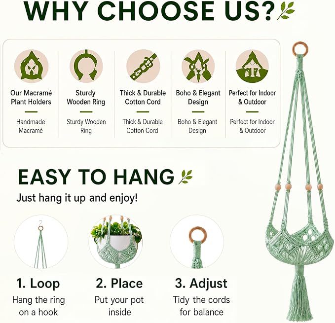 Shappy 1 Pack Boho Macrame Plant Hanger - Image 4