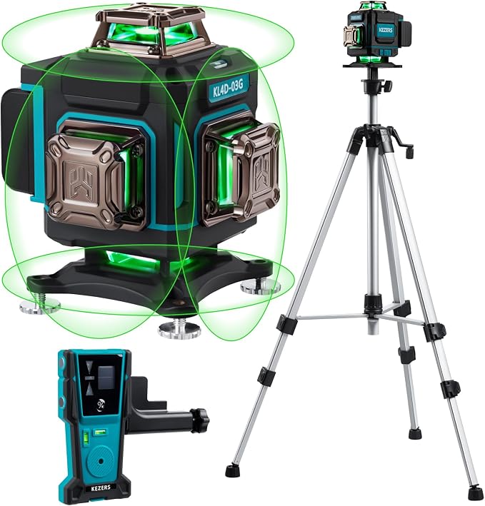 KEZERS Laser Level Set with Receiver, 4 x360 Self Leveling Laser Level with by KEZERS