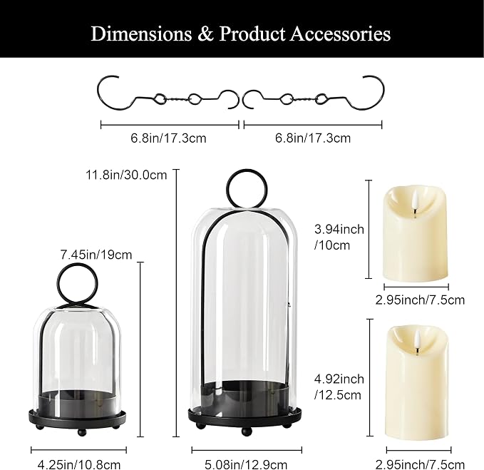 5"&4" Metal Candle Holder with Handmade Glass Dome in Brass & 2 Timer Candles - Image 2