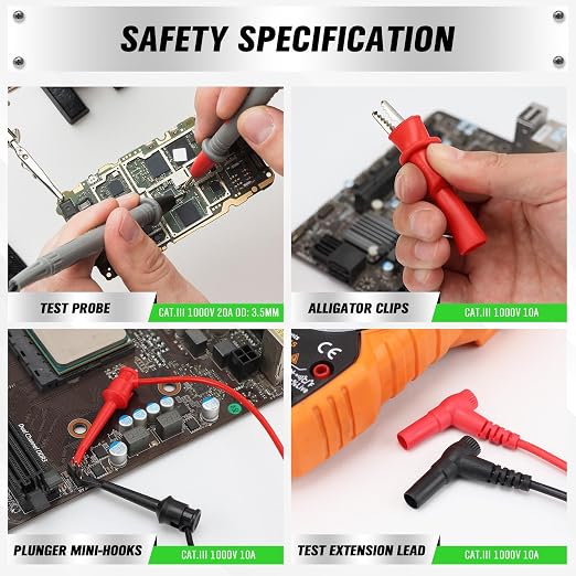 SWANLAKE 11-Piece Multimeter Test Leads Set, CAT III 1000V 20A Multimeter Probes - Image 7