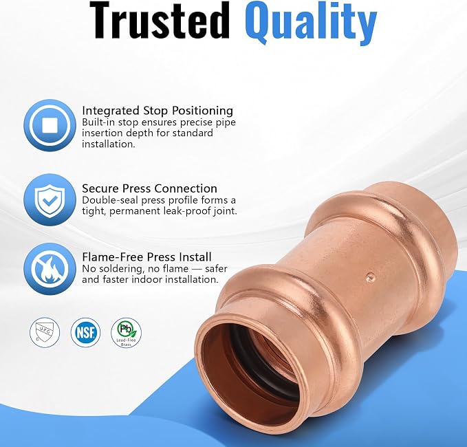 1/2" Press Coupling with Stop, Lead-Free Fittings - Image 3