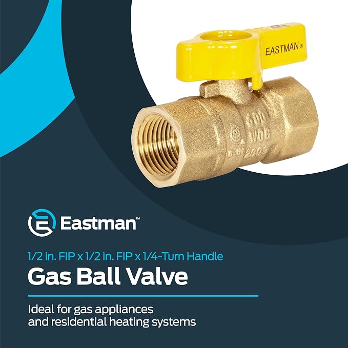 Eastman Straight Gas Brass Ball Valve, 1/2 in FIP x 1/2 in FIP, 1/4-Turn Handle - Image 2