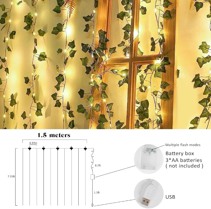 RECUTMS Fake Wall Curtain Ivy Vines - Image 3