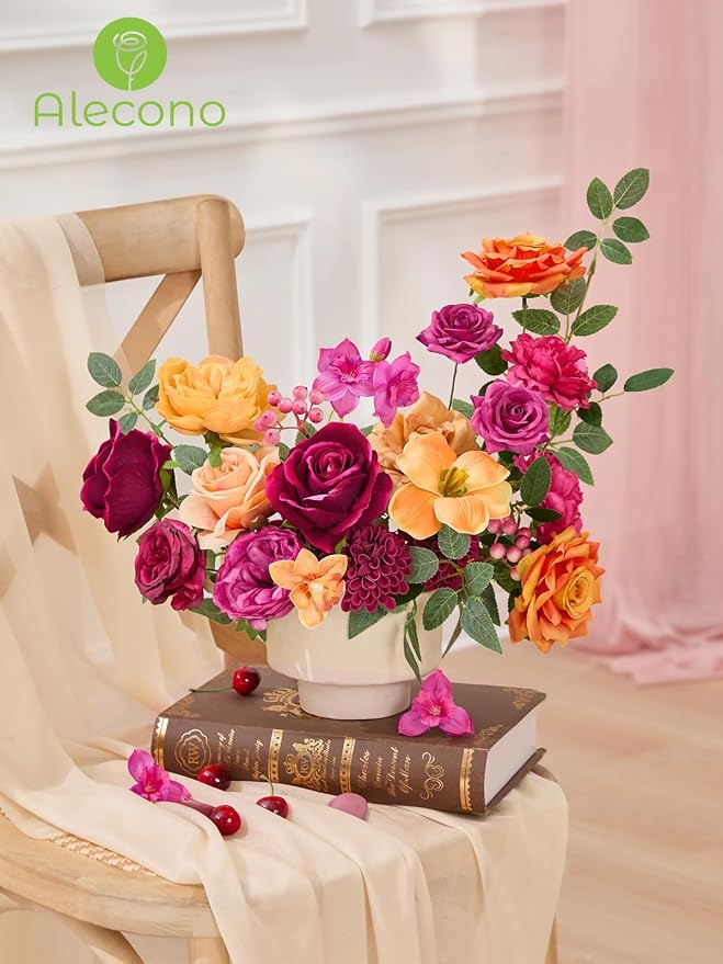 Alecono Hot Pink and Orange Silk Artificial Flowers - Image 3