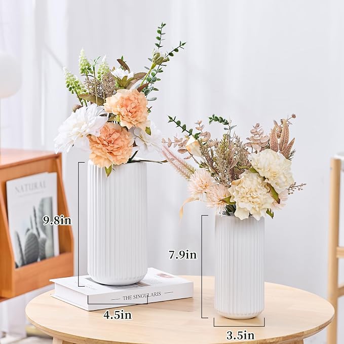 White Ceramic Flower Vase for Pampas Grass, 8 inch Small Decorative Centerpiece - Image 3