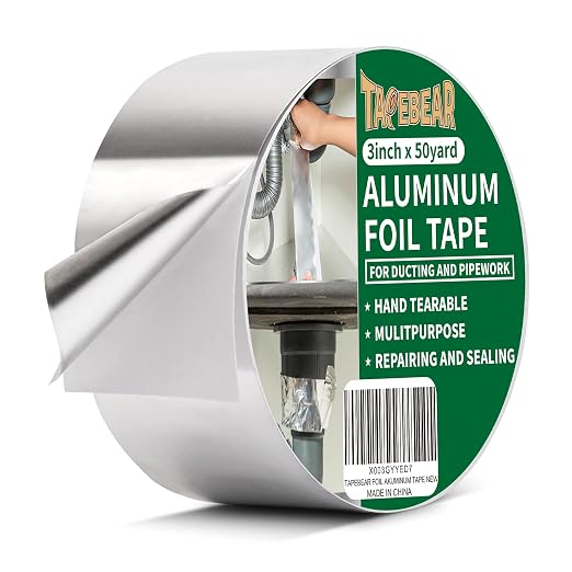 TAPEBEAR Aluminum Foil Tape Silver Air Duct Tape 3" x 50Yard | Withstand 176℉ by TAPEBEAR