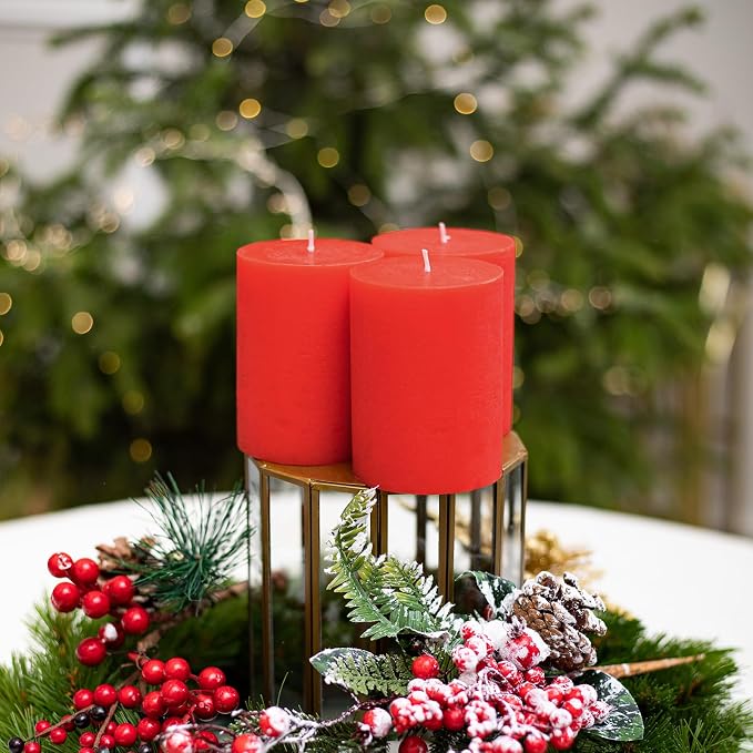 3x4 Inch Red Pillar Candles Set of 3 - Image 4