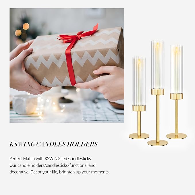 Glass Hurricane Candlestick Holders Gold, KSWING Set of 6 Taper Candle Holders - Image 6