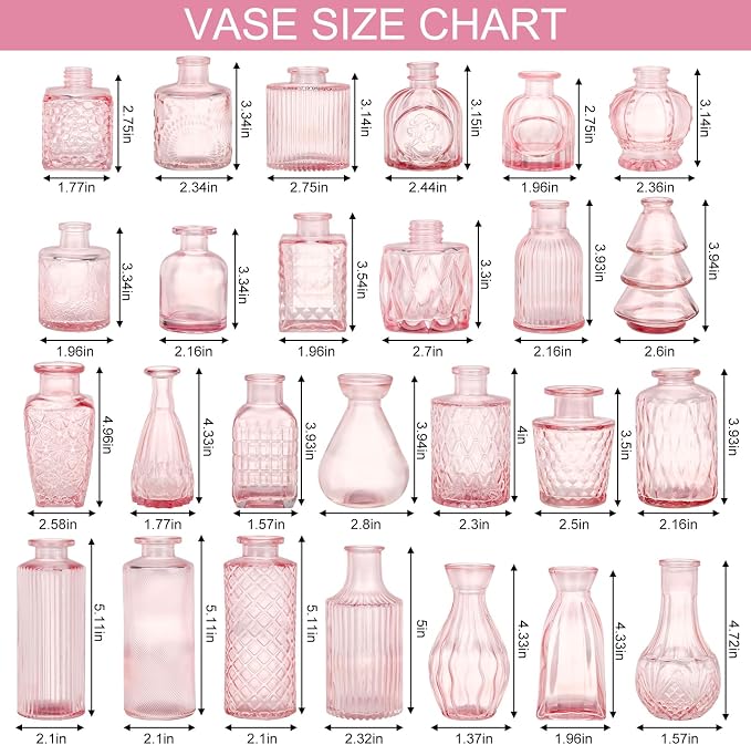 36pcs Pink Glass Bud Vase Set, Small Flower Vases - Image 2