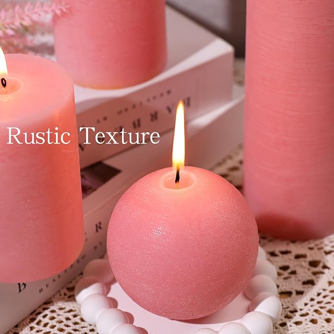 Pink Textured Pillar Candles Set - Image 4