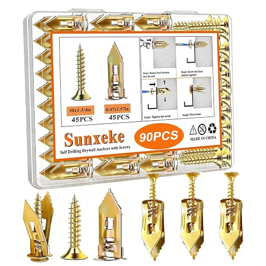 90PCS Self Drilling Drywall Anchors and Screws Kit, 0.47x1.57 inch Sheetrock by Brandquality-Trustworthy