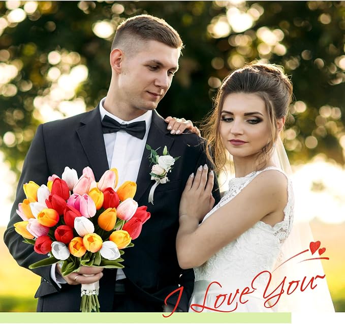 Janinka 75pcs Artificial Tulip Flowers Fake PU Tulips Faux Latex Bouquet Flower - Image 5