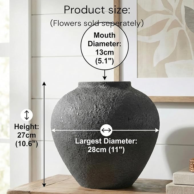 Black Large Round Vase Pottery Look - Image 7