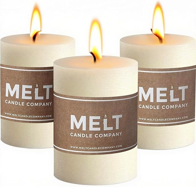 Melt Candle Ivory Pillar Candles, 3 Pack, 3 x 4 Inch | Up to 55-hour burn by MeltCandleCompany