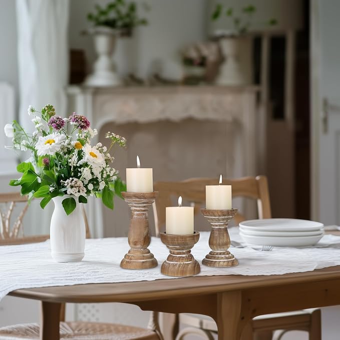 Candle Holder for Pillar Candle Set of 3, Farmhouse Wood Candle Holder - Image 7