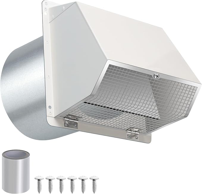 7Inch Hooded Wall Vent with Screen and Damper, Galvanized Steel Exhaust Vent by JYINCPED